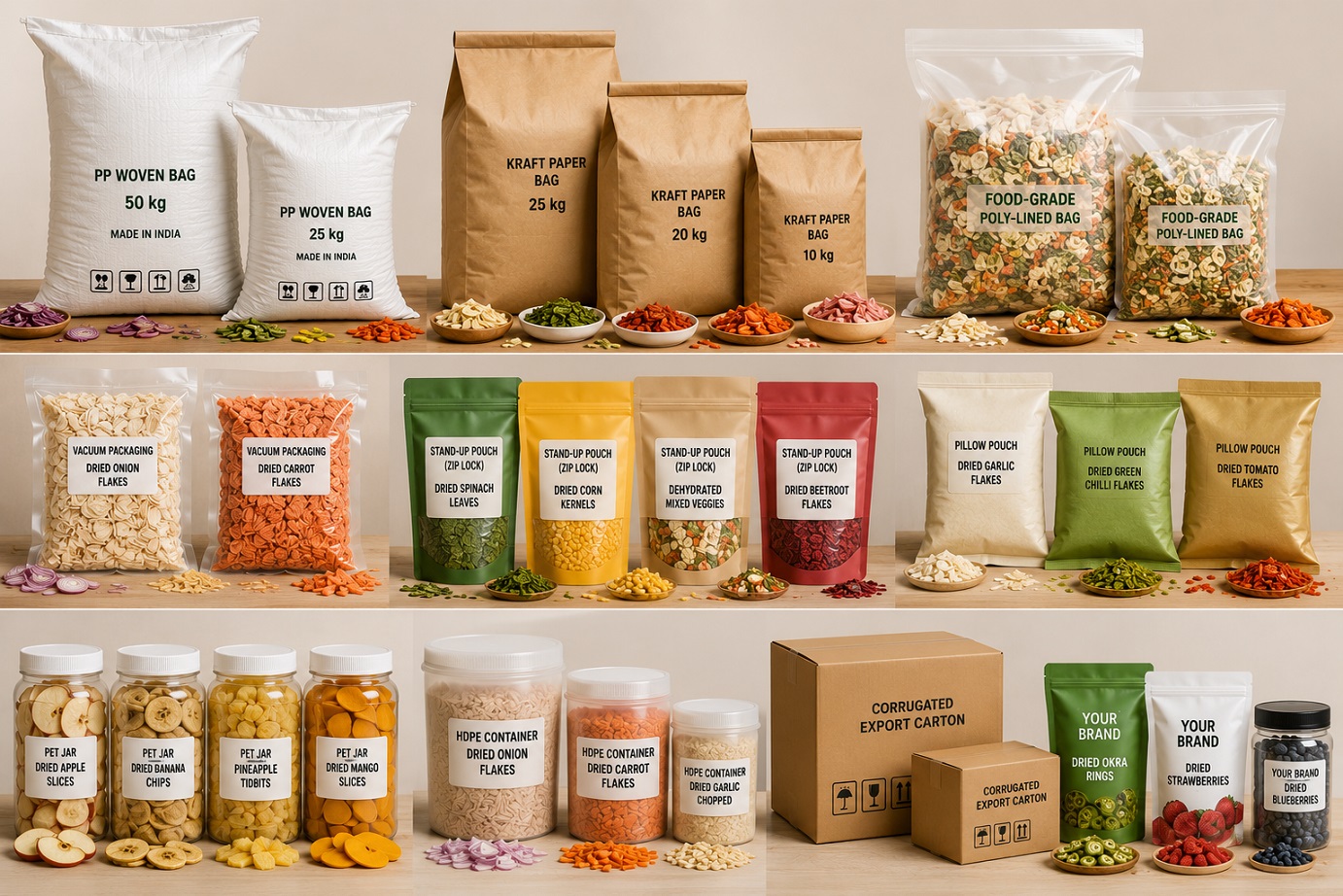 Dehydrated Vegetables & FRUITS packaging solutions for dehydrated vegetables & fruits